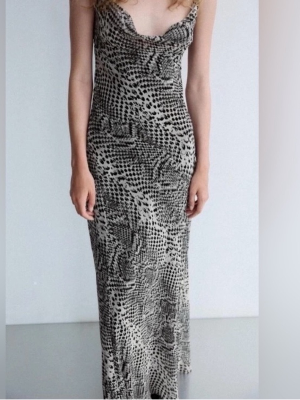 ZARA Animal Print Faux Silk Open Back Slip Dress